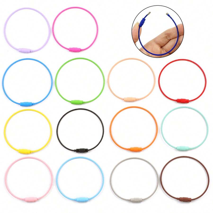 5pcs 1.5mm Thick 150mm Long Steel Wire Rope Key Ring With Colored Spray Paint, Diy Jewelry Making Accessories, Baking Varnish Steel Ring, Creative Pendant Accessories