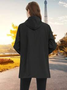 Cazadora deportiva tapeta con botón con cordón con capucha impermeable - Negro - Ver 2