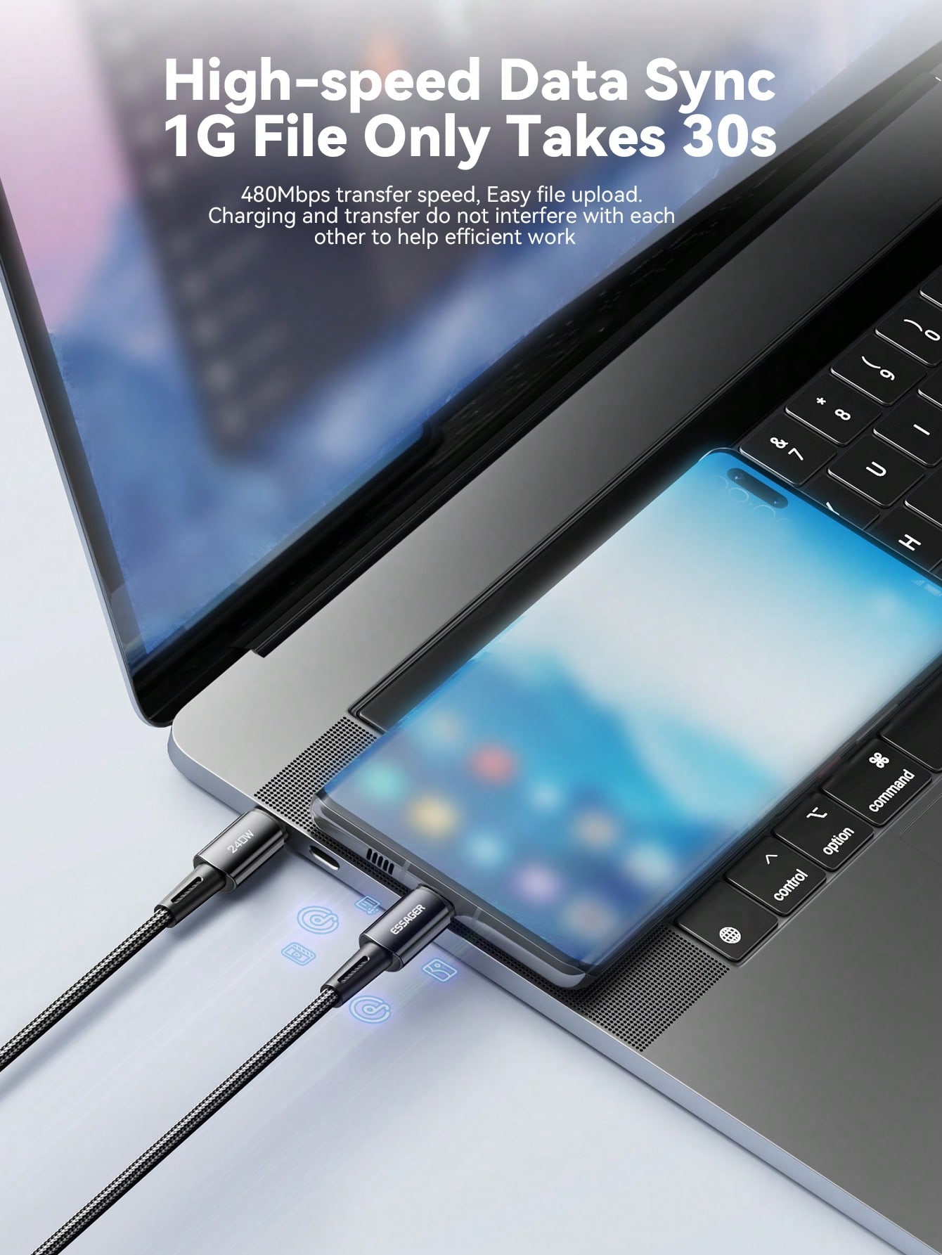 ESSAGER كابل شحن سريع نوع C من سايجر بقوة 240 واط،...