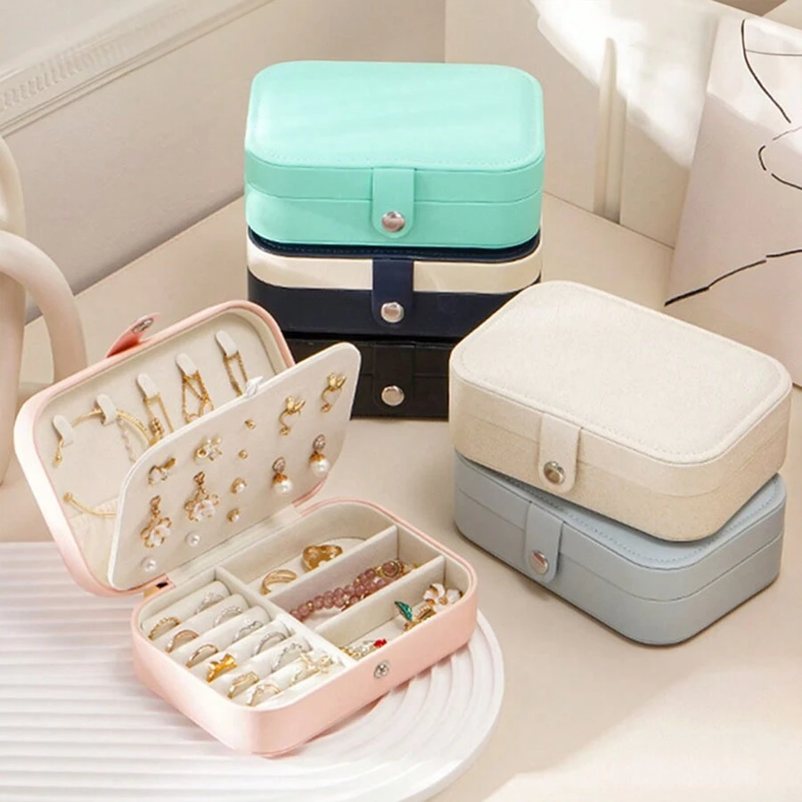 1pc Simple Flip Travel Double-layer Jewelry Box For Rings, Necklaces, Earrings, Portable Storage Case With Display Function - Baby Blue - View 1