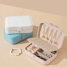 1pc Simple Flip Travel Double-layer Jewelry Box For Rings, Necklaces, Earrings, Portable Storage Case With Display Function - Baby Blue - View 2
