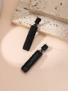 1副歐式復古風格合金紋理半圓柱形吊墜耳環,適合女性,適用於節慶和日常佩戴,是理想的禮物 - 黑色 - 查看 2