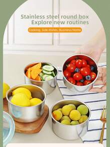 1pc Stainless Steel Sealed Fresh-keeping Lunch Box With Soup Container And Cover - Silver - View 1