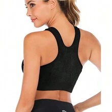 前拉鍊運動胸圍,後手術胸罩,瑜珈胸圍,運動健身穿著,後肩帶中空襯墊胸圍女裝