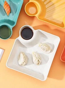1pc/4pcs Plain Square Plastic Dipping Sauce / Dumpling Plate,Kitchen,Christmas Gift - White - View 3