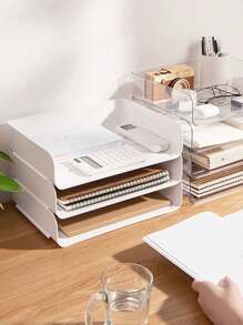 Desktop Storage Box A4 File Holder Document Organizer Shelf, Multilayer Information Frame Office Supplies, Creative Single Layer Organizer For Desk - White - View 4