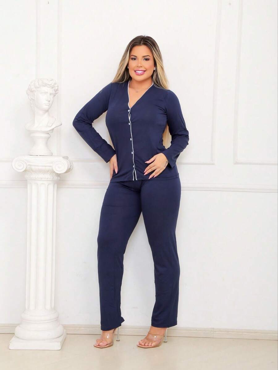 Women Pajama Sets - 藏蓝色 - 查看 1