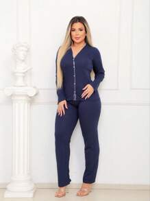 Women Pajama Sets - 藏蓝色 - 查看 5