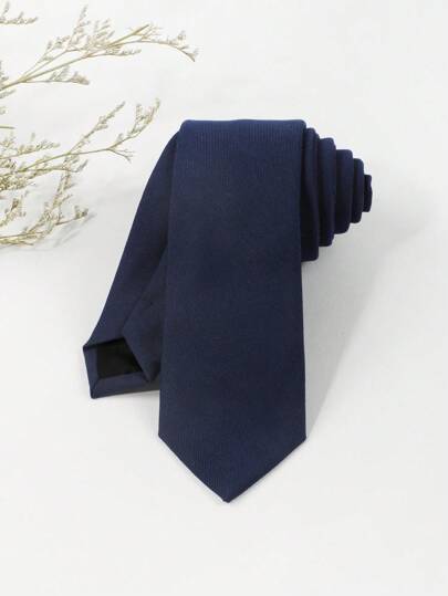 1pc Men's Fashionable Business Solid Color Dark Blue Necktie Made Of Suit Fabric, Suitable For Daily Wear Casual Men Necktie