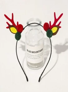 1個彩色塑料鹿角頭箍和毛球設計的女性頭飾,節慶聖誕頭飾