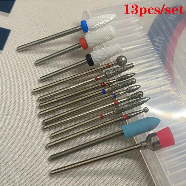 13 Pieces Abrasive Nail Drill Set Hard Alloy Acrylic Gel Cuticle