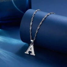 suteyi 1個男女孩銀色英文字母圖案項鍊,適合十幾歲的女兒和兒子珠寶首飾的完美禮物 - 銀色 - 查看 4