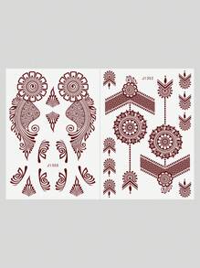 2張海娜紋身貼紙,花卉圖案酒紅色防水刺青貼紙貼於手上 - 棕色 - 查看 5