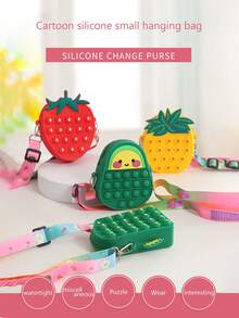 兒童錢包錢包矽膠減壓擠壓袋防滑鼠先鋒卡通水果單肩袋解壓玩具收納袋 - 綠色 - 查看 2