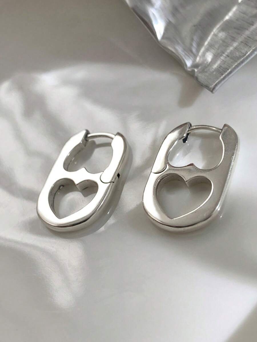 1 cặp hoa tai vòng hình trái tim rỗng thời trang dành cho phụ nữ để trang trí hàng ngày cho ngày lễ tình nhân, mẹ, mẹ, ngày của mẹ, quà tặng - Bạc - Xem 1