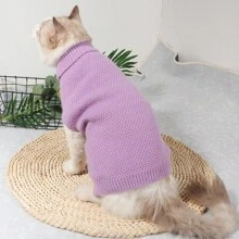 1pc Multicolor Round Neck Knitted Pet Sweater Suitable For Small And Medium Dogs And Cats - Mauve Purple - View 1