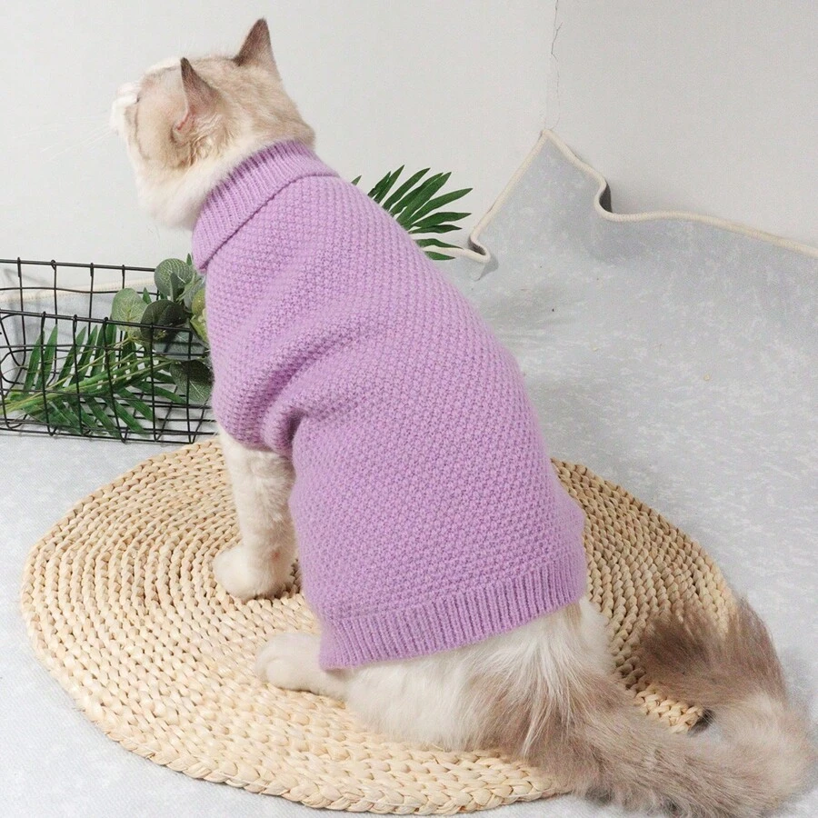 1pc Multicolor Round Neck Knitted Pet Sweater Suitable For Small And Medium Dogs And Cats - Mauve Purple - View 1