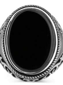 1 Stück Vintage Handgefertigter Ring Für Männer Und Frauen, Mit Schwarzem Stein, Punk Stil, Modischer Islamischer Schmuck - Schwarz - Übersicht 4