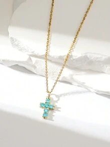 Hihho 1 buc. Colier în formă de cruce în stil de lux pentru femei/bărbați, cadou perfect și accesorii pentru purtarea zilnică, hip hop sau stil american - Multicolor - Vizualizare 3