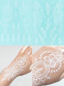 2片閃亮暫時性紋身貼紙,白色花紋紋身貼紙,防水手紋身,適用於女性派對裝飾