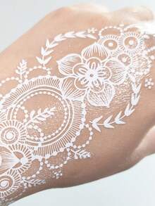 2片閃亮暫時性紋身貼紙,白色花紋紋身貼紙,防水手紋身,適用於女性派對裝飾