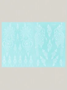 2片閃亮暫時性紋身貼紙,白色花紋紋身貼紙,防水手紋身,適用於女性派對裝飾