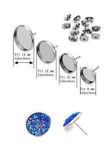 20 Pairs Nickel Free  Stainless Steel Earring Stud Bezel Settings And Stopper Earring Stud Post For Earrings DIY Accessories Finding