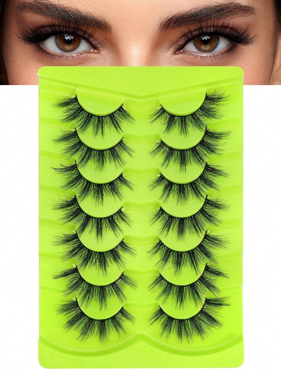 MAGEFY 7 Pairs Of Half Eye Natural Full False Eyelashes,Thick Curling Fluffy Eyelashes For Party Use Manga Eyelashes,Travel Essentials,Elongated Eye Tail - Black - View 1