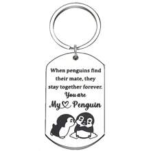 1入組情侶不銹鋼有趣企鵝情鎖鑰匙扣,生日情人紀念日禮物,給他她男友女友丈夫妻子情侶使用