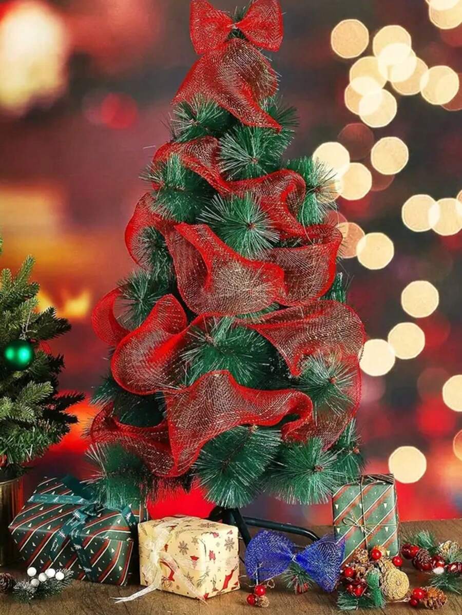 1pc Christmas Wedding Tulle Ribbon With Gold Wire Edge For Party Decoration, Xmas Tree Decor - View 1