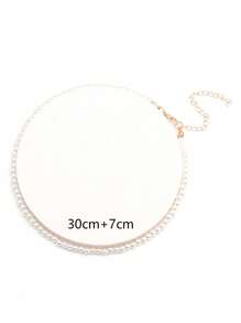 1pc Heart Pendant Faux Pearls Chain Necklace For Women