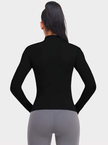 VUTRU Zip Up Thumb Holes Sports Jacket Compression Shirt - Black - View 2