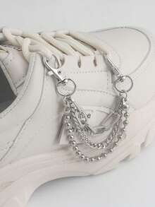 A 1pc Of Fashionable Daily Multi-Layer Beaded Chain Sneakers Casual Style Personalized Decorative Shoe Chain (Shoes Not Included) - Silver - View 3