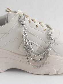 A 1pc Of Fashionable Daily Multi-Layer Beaded Chain Sneakers Casual Style Personalized Decorative Shoe Chain (Shoes Not Included) - Silver - View 1