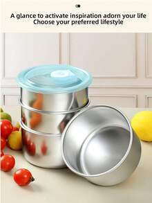 1pc Stainless Steel Sealed Fresh-keeping Lunch Box With Soup Container And Cover - Silver - View 2