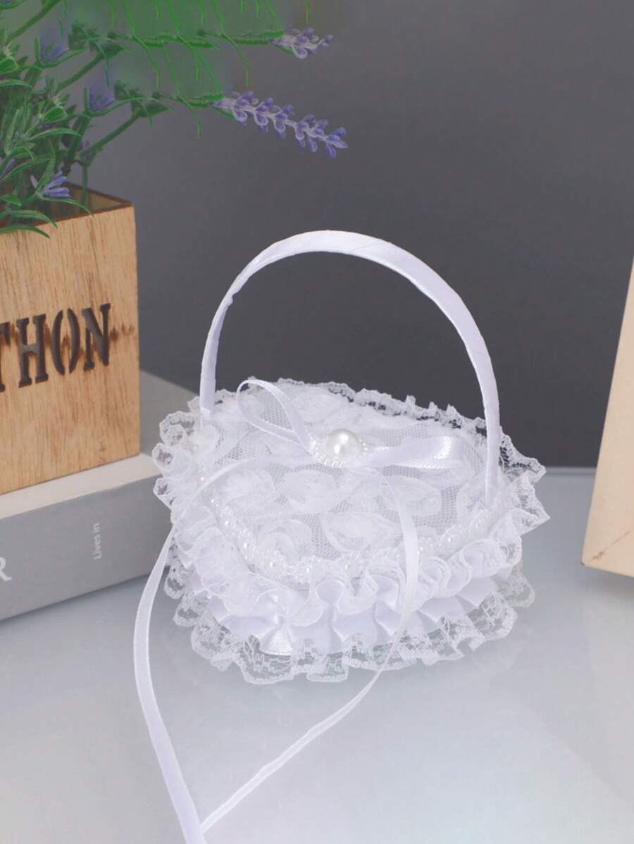 1pc Wedding Ring Box, White - White - View 1