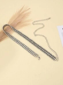 銀色破碎鑽石裝飾中空腰帶,女性時尚配飾 - 銀色 - 查看 4