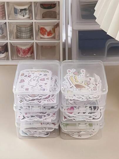 1pc Small Transparent Storage Box With Hinged Lid