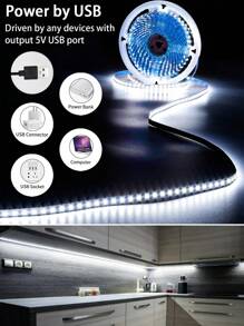 纯色不可调光白色 LED 灯带，USB 柔性照明带，白色直背光灯适用于房间、卧室、厨房、橱柜、客厅装饰，1M/2M/3M/4M/5M/10M，60/120/180/300/600/1200LED - 白色 - 查看 2