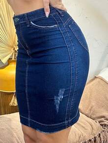 Women Denim Skirts - Blue - View 2