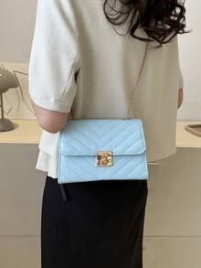 女士拼接格紋斜背包,時尚鍊條手拿包,單肩包,方形包
