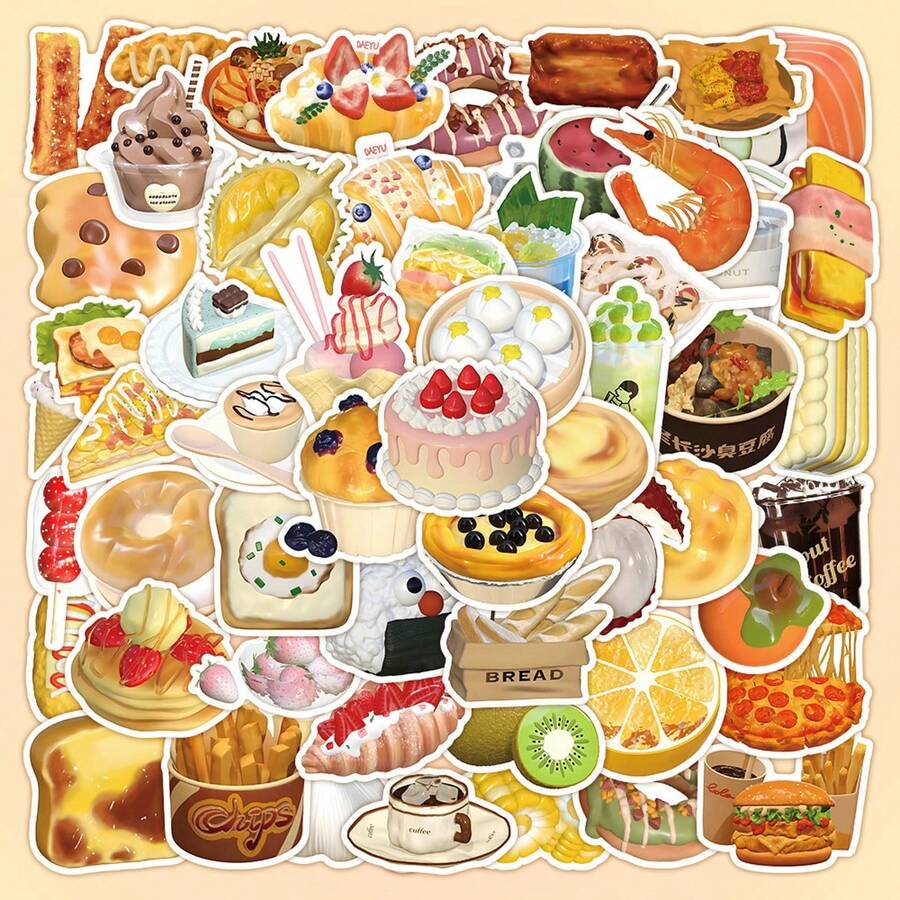 60pcs Mixed 3d Food Stickers, Cute Personalized Creative Decorative Waterproof Stickers - 3D food - View 1