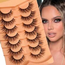 7pairs/Set Makeup False Eyelashes With 3d Natural Fluffy Faux Mink Material Cat & Fox Eye And Volume Style - Black - View 2