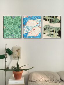 3入組色塊和線條紋理圖案,抽象藝術印刷,適用於家居裝飾 - 彩色 - 查看 1