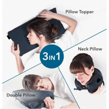 Almohada Banle De Viaje 3 En 1 Espuma Memoria, Compacta Y Portátil - Negro - Ver 3