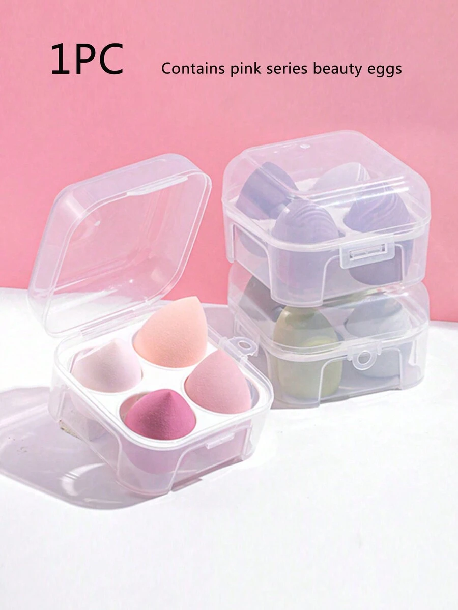 1 Piece Four-Compartment Beauty Sponge Storage Box With Gourd-Shaped Powder Puff, Dust-Proof Transparent Cosmetic Packaging Box - Clear - View 1