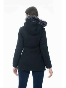 Chamarra Abrio PARA Mujer doble vista Cazadora Basica gorro desmontable - Negro - Ver 3