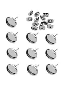20 Pairs Nickel Free  Stainless Steel Earring Stud Bezel Settings And Stopper Earring Stud Post For Earrings DIY Accessories Finding