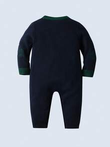 BOARNSEORL 男婴鹿图案针织连体衣，适合节日、派对、圣诞节、秋冬季 - 藏蓝色 - 查看 2