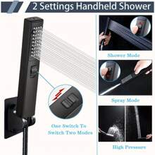 1套淋浴花灑，6/8/10/12 雨型高壓方形淋浴花灑，2合1手持淋浴花灑套裝，搭配9延伸臂和78軟管，附淋浴花灑架、浴室配件及完整淋浴花灑套裝 - 黑色 - 查看 4